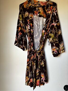 Soma Floral Tropical Print Kimono Robe in Black, Green, Pink, Orange